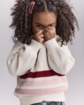 Toddler Girl Striped Pullover Sweater - Ivory, 