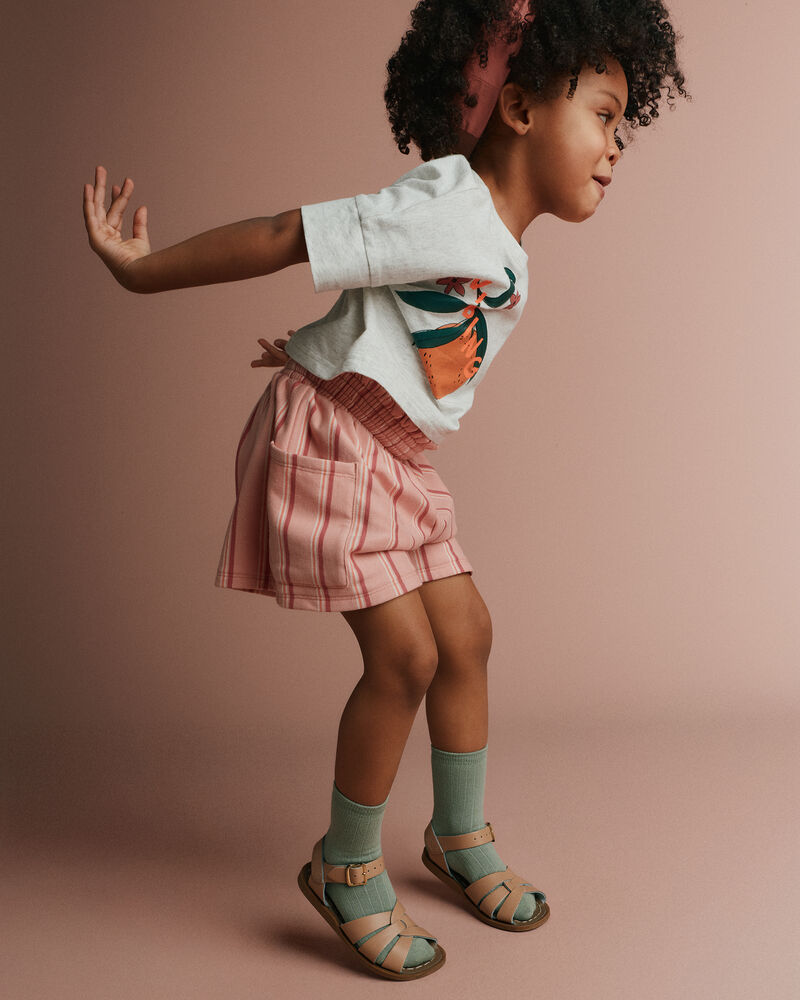Toddler Girl Swing Shorts with Pockets in Stripes - Light Pink, image 3 of 7 slides