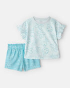 Toddler Girl Floral Ladybug Short-Sleeve Loose Fit 2-Piece Pajama Set - Blue, image 1 of 4 slides