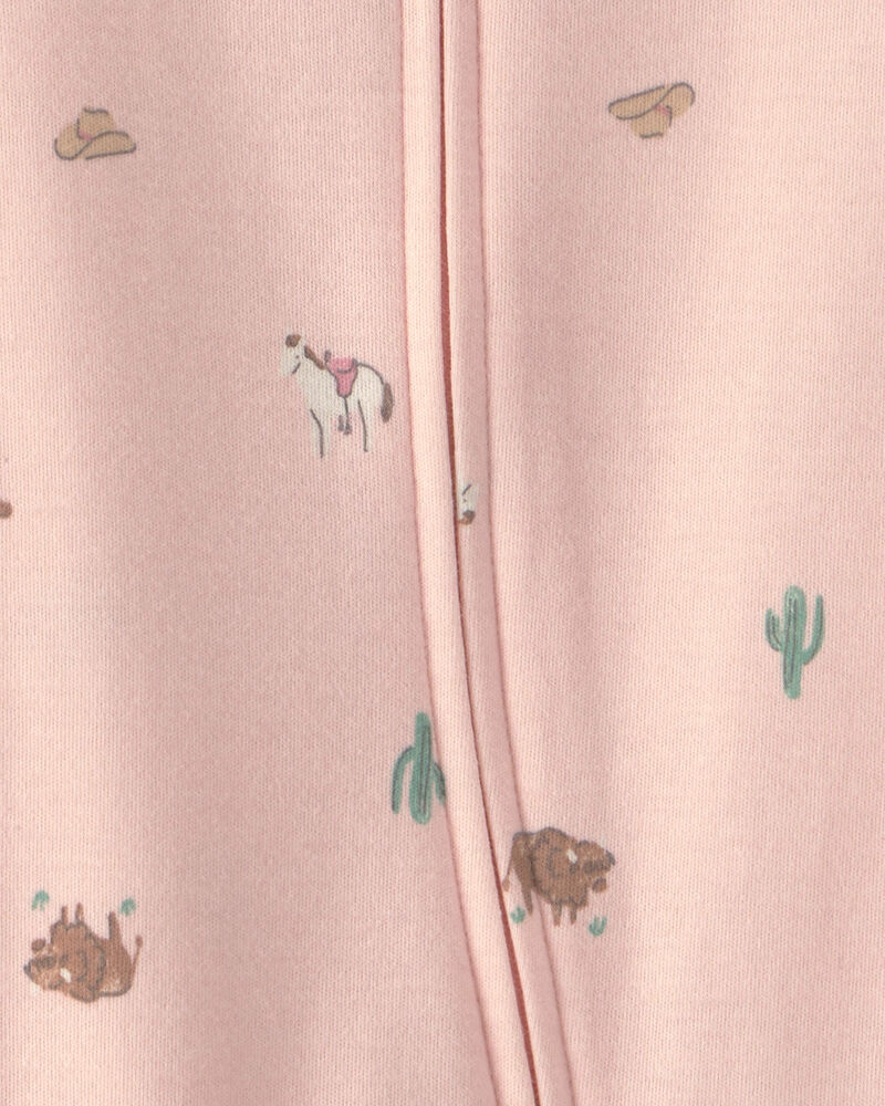 Baby Girl Western 100% Cotton 2-Way Zip Sleep & Play Pajamas - Pink, image 3 of 4 slides