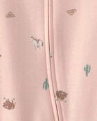 Baby Girl Western 100% Cotton 2-Way Zip Sleep & Play Pajamas - Pink, image 3 of 4 slides