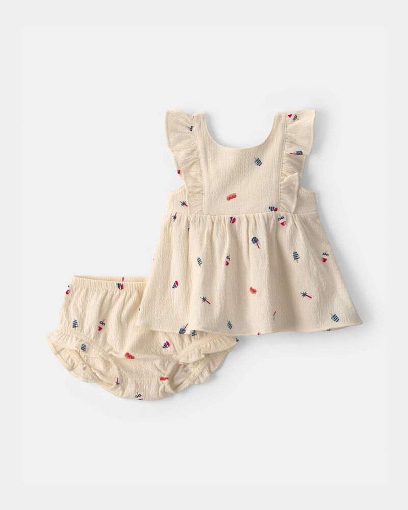 Baby Girl 2-Piece Fourth of July Top & Short Set - Ivory, image 1 of 3 slides