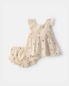 Baby Girl 2-Piece Fourth of July Top & Short Set - Ivory, image 1 of 3 slides