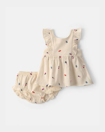 Baby Girl 2-Piece Fourth of July Top & Short Set - Ivory, 