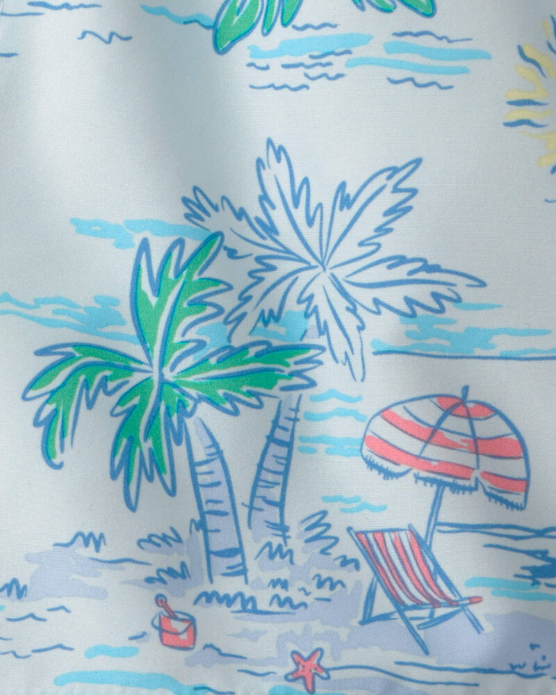 Toddler Boy 2-Piece Palm Tree Rashguard & Swim Trunk Set - Blue, image 6 of 9 slides
