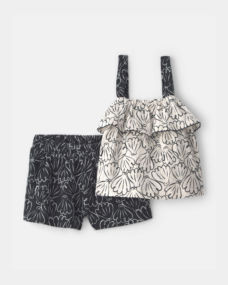 Baby Girl 2-Piece Floral Ruffle Top & Short Set - Black/Cream, image 1 of 4 slides
