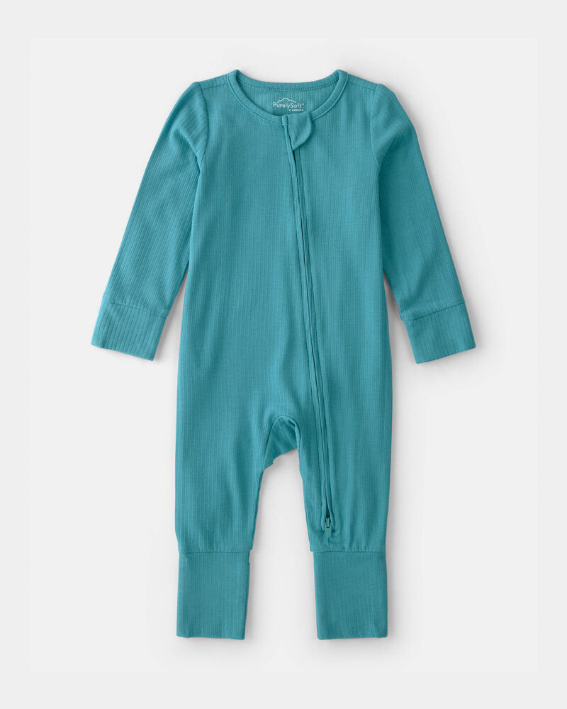 Baby PurelySoft 2-Way Zip Sleep & Play Pajamas - Blue, image 2 of 9 slides