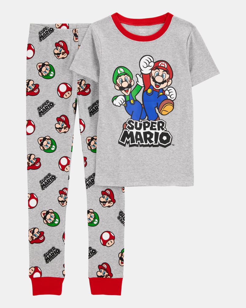 Boys Super Mario Snug Fit Cotton 2-Piece Pajamas - Heather, image 1 of 3 slides