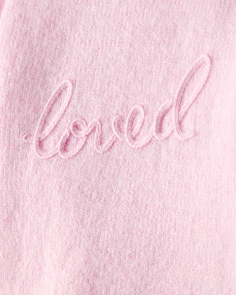 Toddler Girl Embroidered Loved Long-Sleeve Sweater - Pink, image 2 of 3 slides