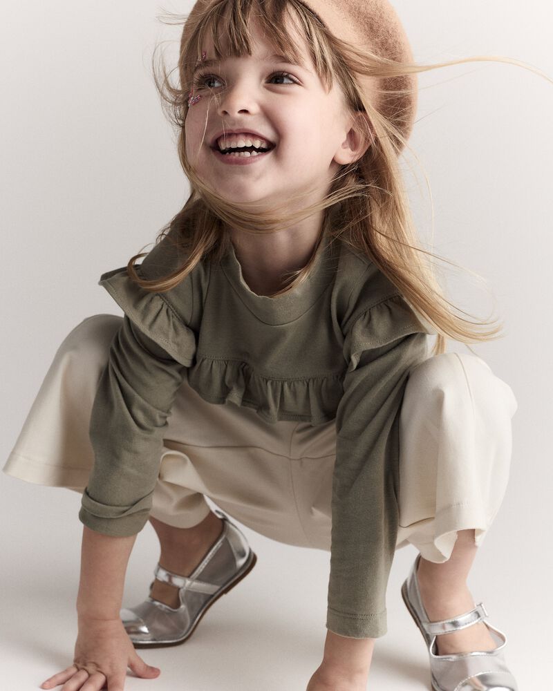 Toddler Girl Wide Leg Pocket Pant - Cream, image 5 of 7 slides