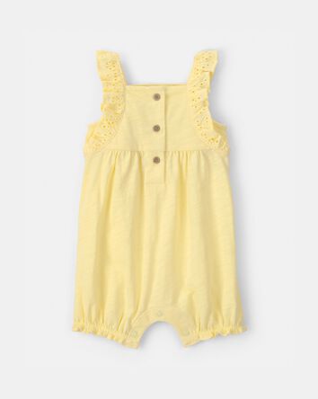 Baby Girl Sleeveless Romper with Eyelet Straps - Yellow, 