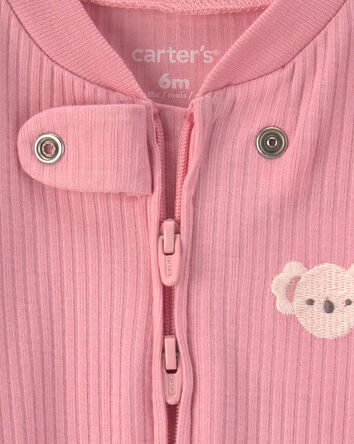 Baby Girl Koala Cotton 2-Way Zip Sleep & Play Pajamas - Pink, 