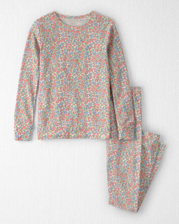 Girls 2-Piece Organic Cotton Ribbed Pajama Set in Spring Floral Print, 