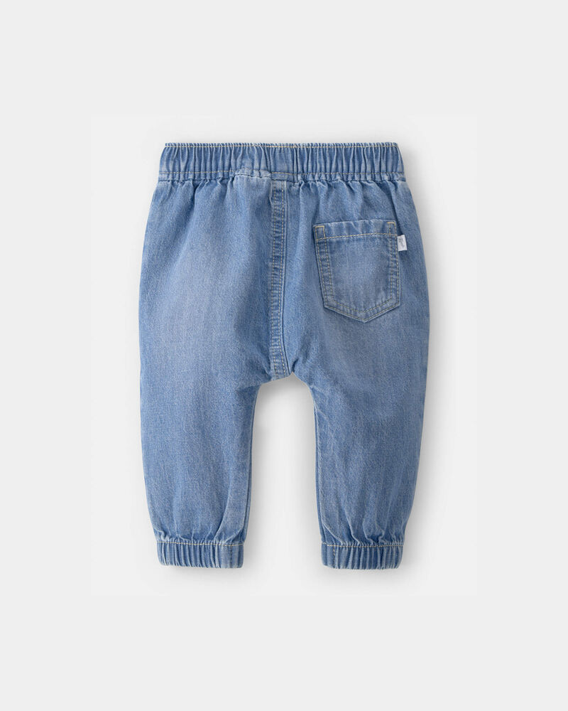 Baby Girl Floral Pull-On Denim Jogger - Medium Wash, image 3 of 5 slides