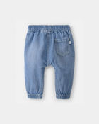 Baby Girl Floral Pull-On Denim Jogger - Medium Wash, image 3 of 5 slides