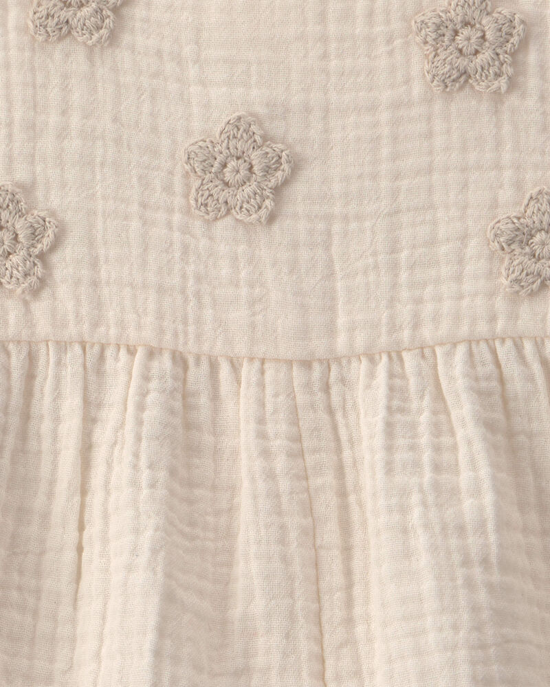 Baby Girl Flower Embroidered Romper - Ivory, image 2 of 3 slides