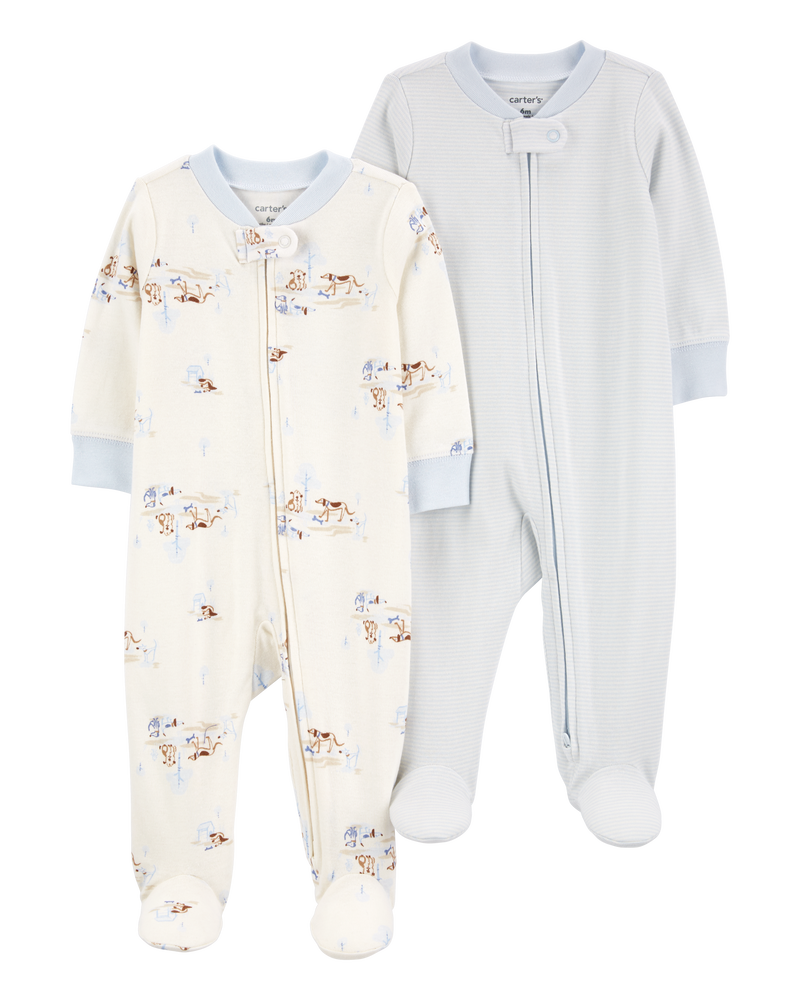 Baby 2-Pack 2-Way Zip Sleep & Play Pajamas, image 1 of 6 slides