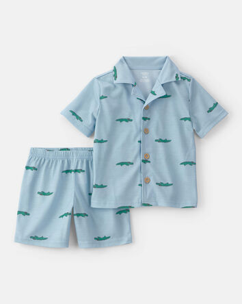 Toddler Boy Alligator Short-Sleeve Loose Fit 2-Piece Pajama Set - Blue, 