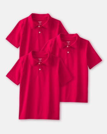 Boys 3-Pack Uniform Active Polo Shirts - Red, 