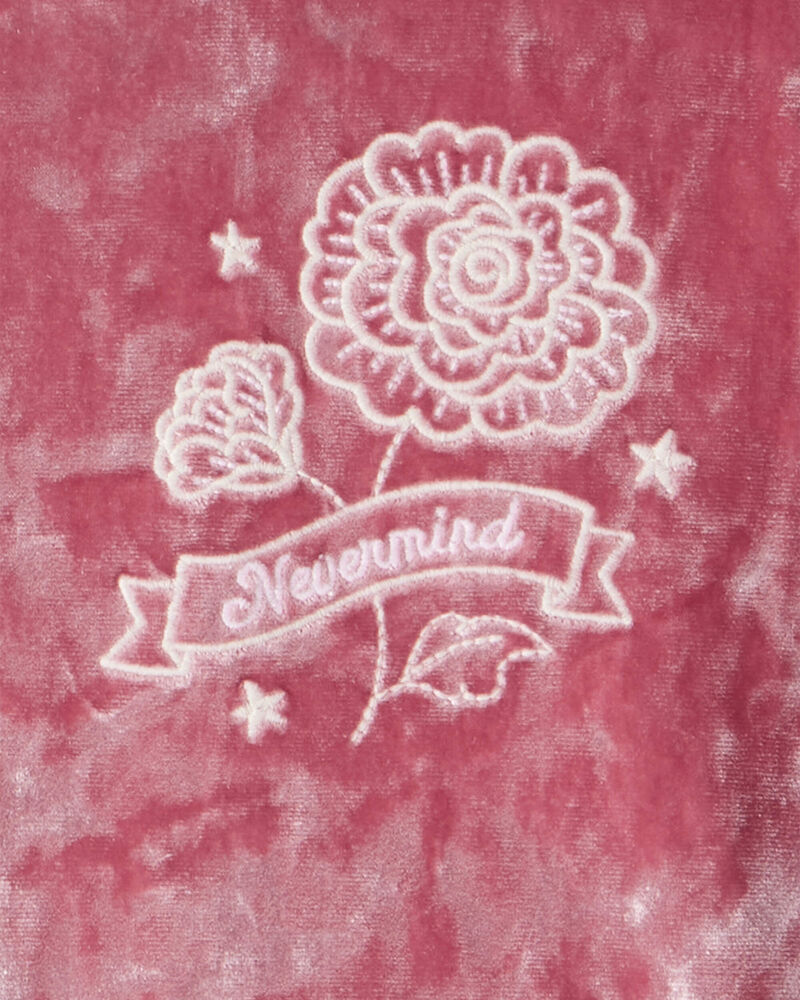 Girls  Flower Embroidered Hooded Velour Top - Pink, image 3 of 4 slides