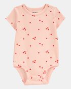 Baby Tomato Print Ribbed Short-Sleeve Bodysuit - Pink, image 1 of 3 slides