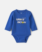 Baby Boy 'Giggle Factory' Long-Sleeve Graphic Bodysuit - Blue, image 1 of 3 slides