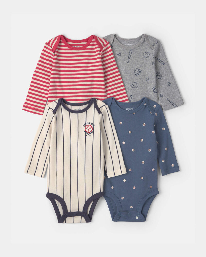 Baby Boy 4-Pack Sports Long-Sleeve Bodysuits, image 1 of 6 slides