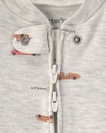 Baby Boy Race Car Cotton 2-Way Zip Sleep & Play Pajamas - Grey, 