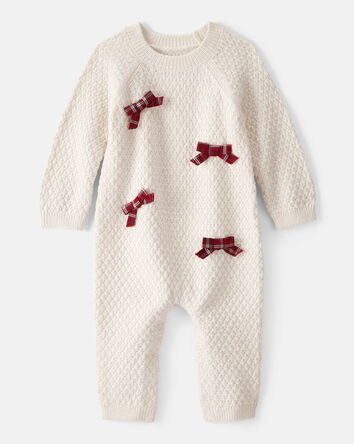 Baby Girl Bow Long-Sleeve Jumpsuit - White, 