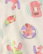 Baby Girl Pool Party 100% Cotton 4-Piece Pajama Set - Pink/Ivory, image 3 of 4 slides