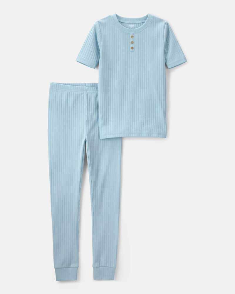 Boys Rib Snug Fit 2-Piece Pajama Set - Blue, image 1 of 5 slides