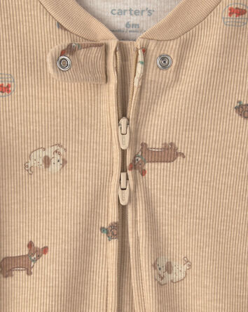 Baby Dog Cotton 2-Way Zip Sleep & Play Pajamas - Brown, 