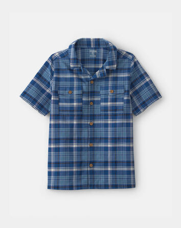 Boys Plaid Short-Sleeve Button-Down Shirt - Blue, 