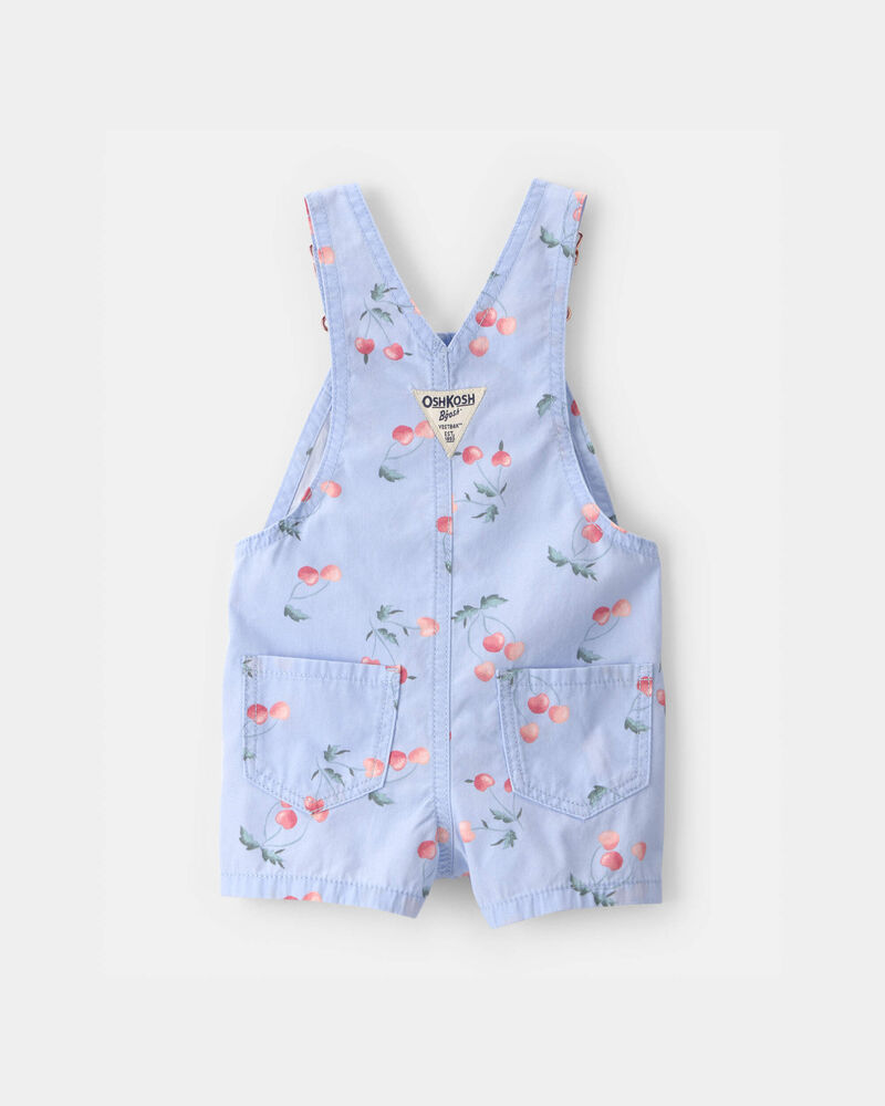 Baby Girl Cherry Canvas Shortall - Blue, image 2 of 4 slides