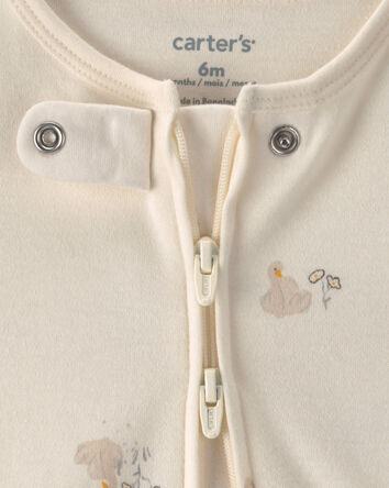 Baby Girl Swan 100% Cotton 2-Way Zip Sleep & Play Pajamas - Ivory, 