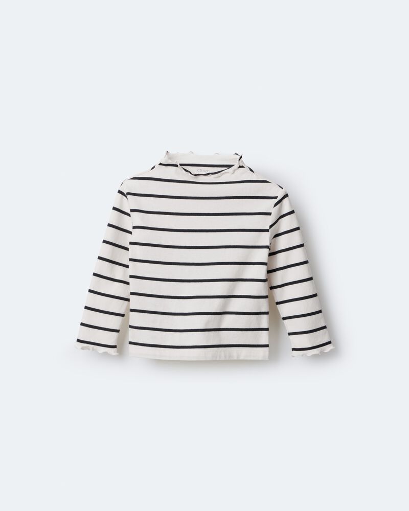 Toddler Girl Striped Mock Neck Ruffle Long-Sleeve Top - Black/White, image 2 of 6 slides