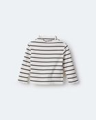 Toddler Girl Striped Mock Neck Ruffle Long-Sleeve Top - Black/White, image 2 of 6 slides