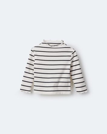 Toddler Girl Striped Mock Neck Ruffle Long-Sleeve Top - Black/White, 