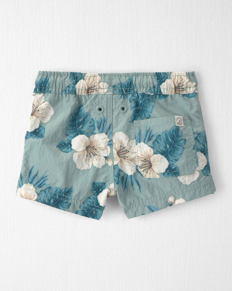 Baby Boy Recycled Swim Trunks in Blue Hibiscus, image 2 of 5 slides