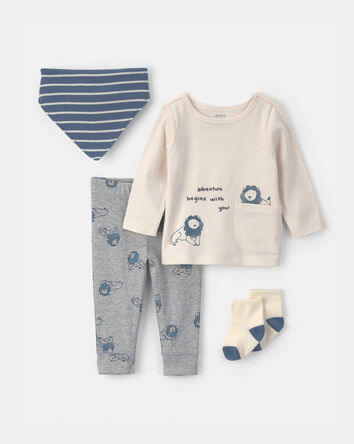 Baby Boy 4-Piece Lion Top & Pant Set, 