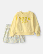 Girls 2-Piece Floral French Terry Top & Skirt Set - Yellow, image 1 of 6 slides