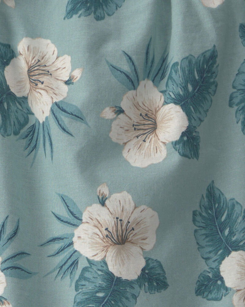 Toddler Girl 2-Piece Linen Top & Short Set Made with Organic Cotton in Blue Hibiscus, image 4 of 5 slides