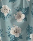 Toddler Girl 2-Piece Linen Top & Short Set Made with Organic Cotton in Blue Hibiscus, image 4 of 5 slides