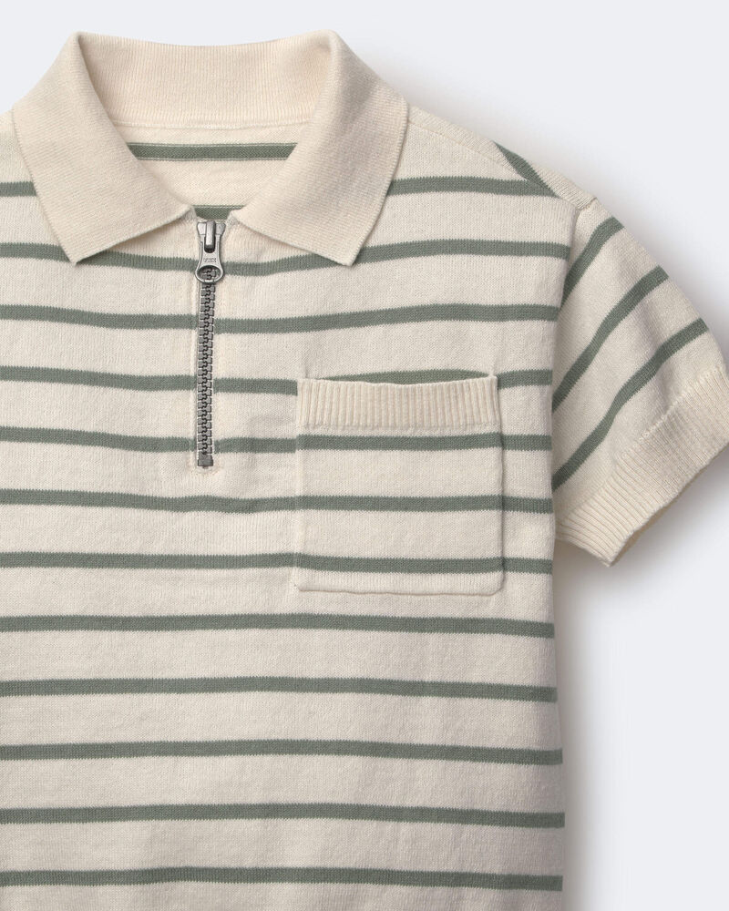 Toddler Boy Knit Zip-Up Polo in Stripes - Cream, image 6 of 6 slides