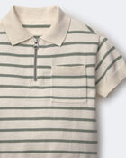 Toddler Boy Knit Zip-Up Polo in Stripes - Cream, image 6 of 6 slides