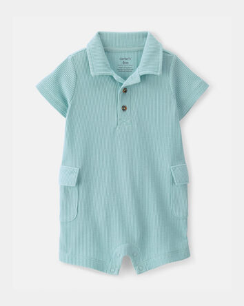 Baby Boy Waffle-Knit Polo Romper - Turquoise, 