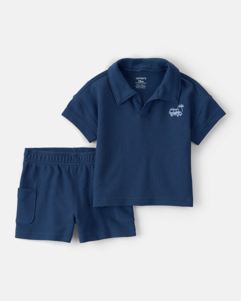 Baby Boy 2-Piece Car Top & Short Set - Blue, image 1 of 6 slides