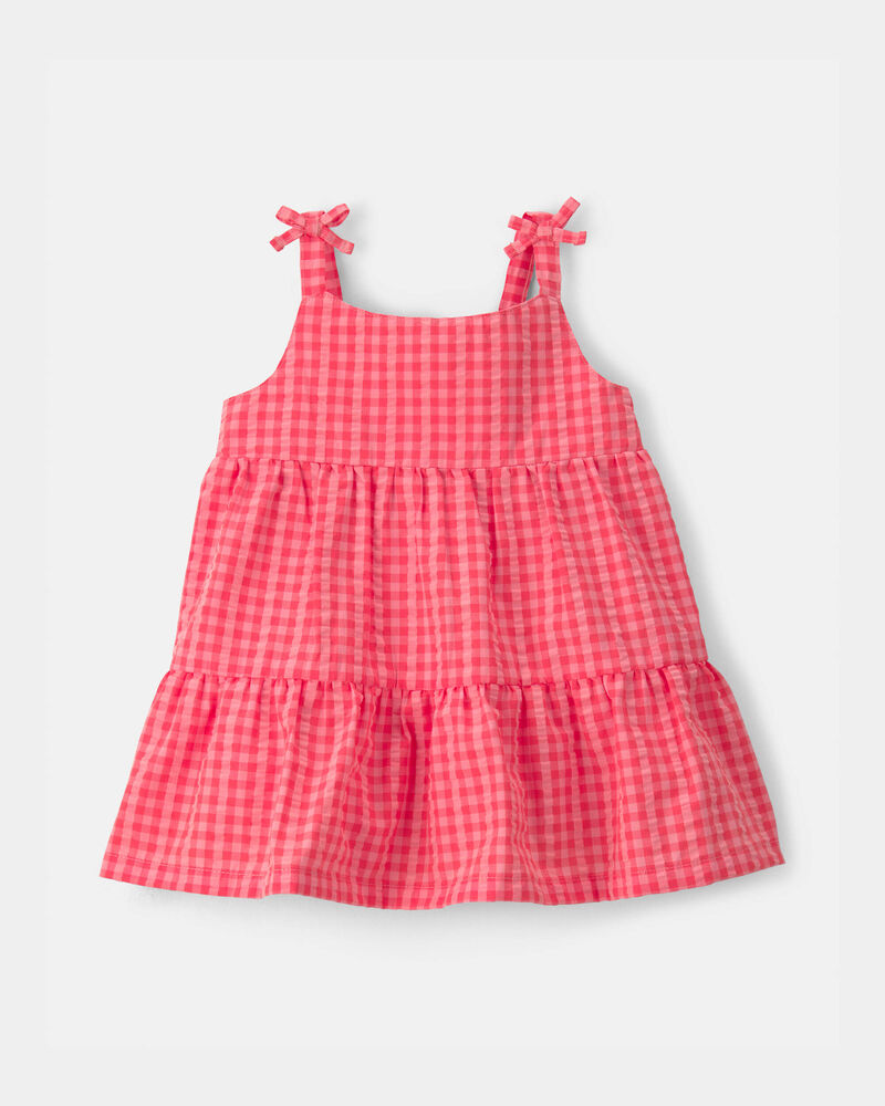 Baby Girl Gingham Sleeveless Dress - Coral, image 1 of 5 slides