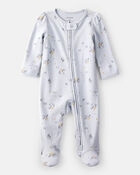 Baby Girl Unicorn Star Print 100% Cotton Long-Sleeve 2-Way Zip Sleep & Play Pajamas - Blue, image 1 of 4 slides