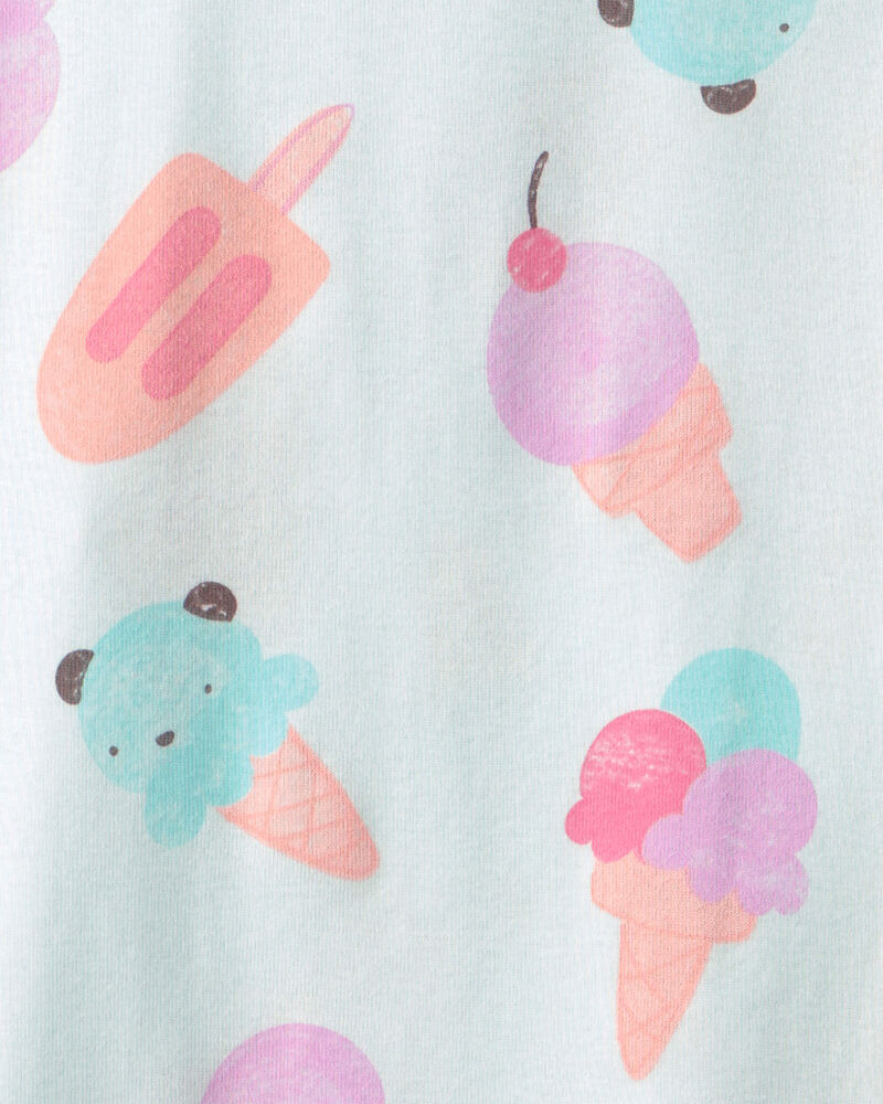 Girls Ice Cream 100% Cotton Short-Sleeve Snug Fit 4-Piece Pajama Set - Pink/Blue, image 2 of 4 slides